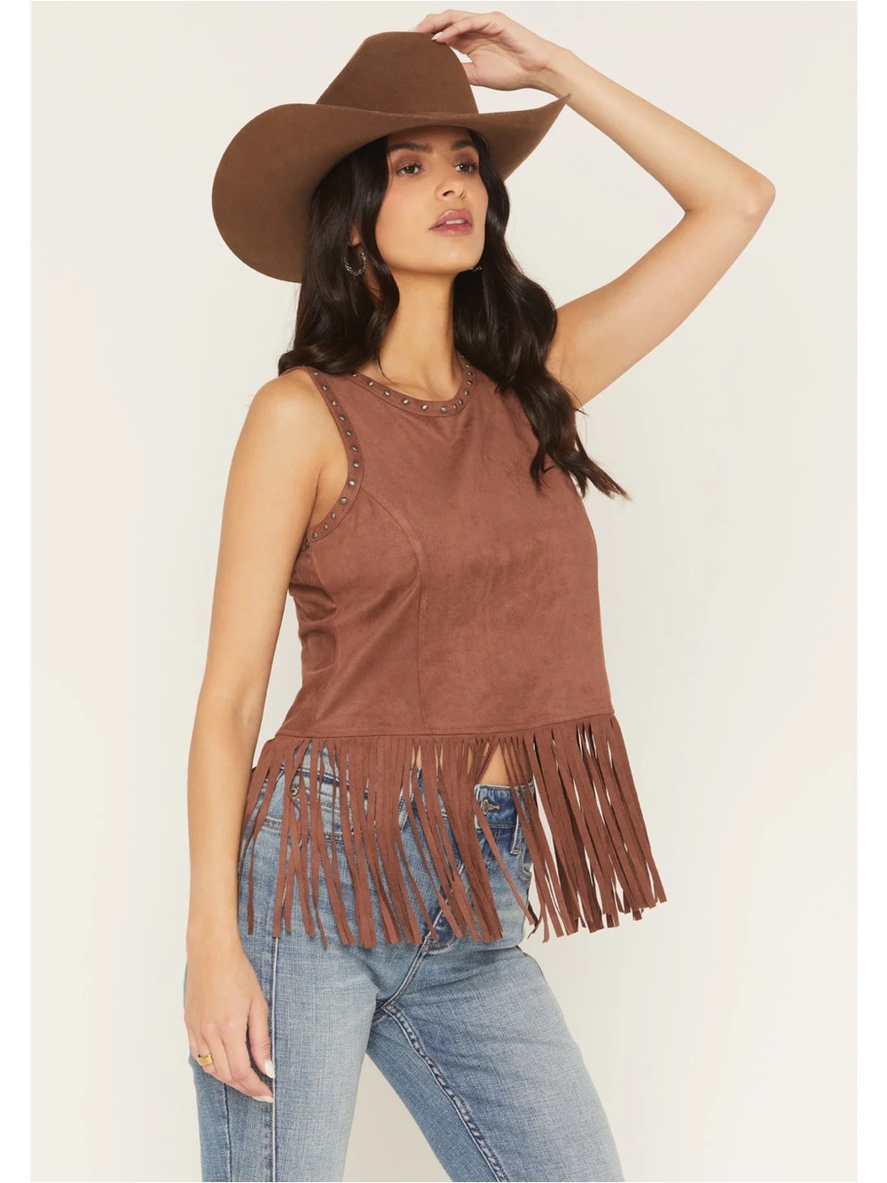 NWT Studded Fringe Faux Suede Tank Top, size L